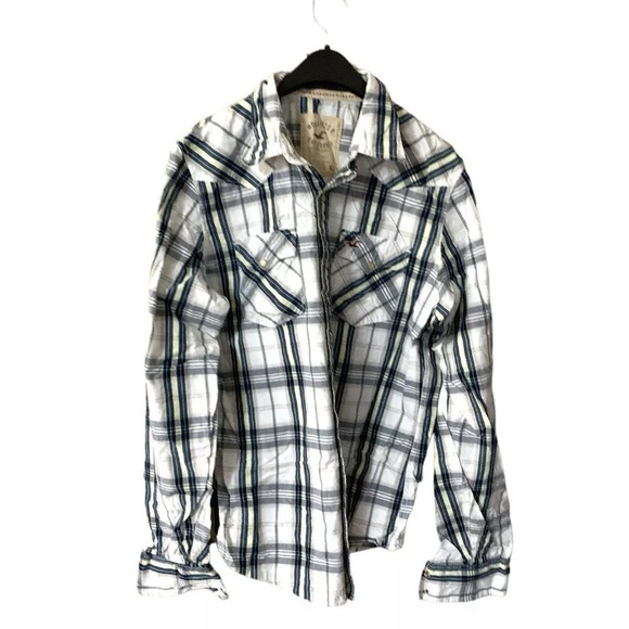 Hollister Mens Western Pearl Snap Shirt Sz XL Plaid Long Sleeve N2 - Picture 1 of 5